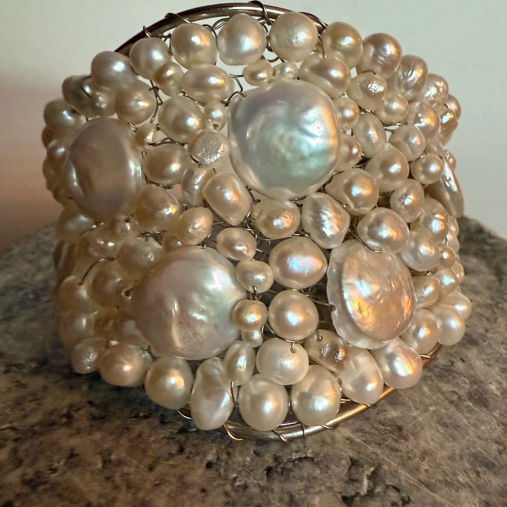 Freshwater Pearl Cluster Cuff Bracelet